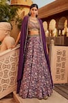 Buy Ridhima Bhasin Purple Chiffon And Georgette Floral Pattern V Neck Print Lehenga Set With Cape at Aza Fashions Buy_Ridhima Bhasin_Purple Chiffon And Georgette Floral Pattern V Neck Print Lehenga Set With Cape _at_Aza_Fashions