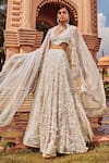Buy Ridhima Bhasin Ivory Organza Scallop And Floral Work V Neck Embellished Bridal Lehenga Set at Aza Fashions Buy_Ridhima Bhasin_Ivory Organza Scallop And Floral Work V Neck Embellished Bridal Lehenga Set _at_Aza_Fashions