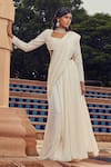 Buy_Ridhima Bhasin_Ivory Satin Embroidered Scallop Work Pre-draped Saree With Blouse  _at_Aza_Fashions