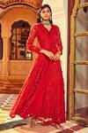 Buy Ridhima Bhasin Red Chiffon And Organza Embellished 3d Floral V Anarkali & Jacket Set at Aza Fashions Buy_Ridhima Bhasin_Red Chiffon And Organza Embellished 3d Floral V Anarkali & Jacket Set _at_Aza_Fashions