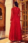 Shop Ridhima Bhasin Red Chiffon And Organza Embellished 3d Floral V Anarkali & Jacket Set at Aza Fashions Shop_Ridhima Bhasin_Red Chiffon And Organza Embellished 3d Floral V Anarkali & Jacket Set _at_Aza_Fashions