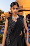 Ridhima Bhasin Black Satin And Organza Sequin & Beads, Embroidered Jacket & Pre-draped Saree Set Online at Aza Fashions Ridhima Bhasin_Black Satin And Organza Sequin & Beads, Embroidered Jacket & Pre-draped Saree Set _Online_at_Aza_Fashions