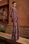 Shop Ridhima Bhasin Purple Raw Silk Floral Pattern Round Print Peplum And Sharara Set at Aza Fashions Shop_Ridhima Bhasin_Purple Raw Silk Floral Pattern Round Print Peplum And Sharara Set _at_Aza_Fashions