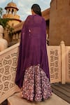 Shop Ridhima Bhasin Purple Chiffon And Georgette Floral Pattern V Neck Print Lehenga Set With Cape at Aza Fashions Shop_Ridhima Bhasin_Purple Chiffon And Georgette Floral Pattern V Neck Print Lehenga Set With Cape _at_Aza_Fashions