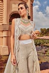 Shop_Ridhima Bhasin_Ivory Organza Embellished Scallop Work V Pant Set With Long Jacket  _Online_at_Aza_Fashions