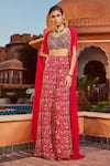 Ridhima Bhasin Pink Chiffon And Georgette Floral Pattern Bralette Print Sharara Set With Cape Online at Aza Fashions Ridhima Bhasin_Pink Chiffon And Georgette Floral Pattern Bralette Print Sharara Set With Cape _Online_at_Aza_Fashions