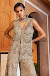 Ridhima Bhasin_Gold Organza Embroidered Jacket And Gharara Set_at_Aza_Fashions