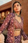 Shop Ridhima Bhasin Purple Georgette Floral Pattern V Neck Print Sharara Set With Cape Online at Aza Fashions Shop_Ridhima Bhasin_Purple Georgette Floral Pattern V Neck Print Sharara Set With Cape _Online_at_Aza_Fashions
