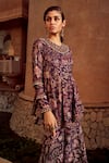 Ridhima Bhasin Purple Raw Silk Floral Pattern Round Print Peplum And Sharara Set Online at Aza Fashions Ridhima Bhasin_Purple Raw Silk Floral Pattern Round Print Peplum And Sharara Set _Online_at_Aza_Fashions