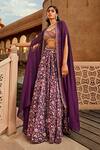 Ridhima Bhasin Purple Chiffon And Georgette Floral Pattern V Neck Print Lehenga Set With Cape Online at Aza Fashions Ridhima Bhasin_Purple Chiffon And Georgette Floral Pattern V Neck Print Lehenga Set With Cape _Online_at_Aza_Fashions