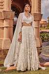 Ridhima Bhasin Ivory Organza Scallop And Floral Work V Neck Embellished Bridal Lehenga Set Online at Aza Fashions Ridhima Bhasin_Ivory Organza Scallop And Floral Work V Neck Embellished Bridal Lehenga Set _Online_at_Aza_Fashions