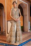 Ridhima Bhasin_Gold Organza Embroidered Jacket And Gharara Set_Online_at_Aza_Fashions