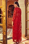 Ridhima Bhasin_Red Organza And Crepe 3d Floral Scoop Neck Embellished Jacket With Cowl Pant Set _Online_at_Aza_Fashions