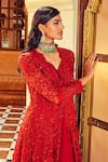 Ridhima Bhasin Red Chiffon And Organza Embellished 3d Floral V Anarkali & Jacket Set at Aza Fashions Ridhima Bhasin_Red Chiffon And Organza Embellished 3d Floral V Anarkali & Jacket Set _at_Aza_Fashions