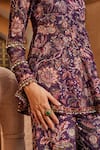 Shop Ridhima Bhasin Purple Raw Silk Floral Pattern Round Print Peplum And Sharara Set Online at Aza Fashions Shop_Ridhima Bhasin_Purple Raw Silk Floral Pattern Round Print Peplum And Sharara Set _Online_at_Aza_Fashions