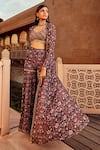 Ridhima Bhasin Purple Georgette Floral Pattern V Neck Print Sharara Set With Cape Online at Aza Fashions Ridhima Bhasin_Purple Georgette Floral Pattern V Neck Print Sharara Set With Cape _Online_at_Aza_Fashions