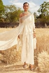 Buy_Ridhima Bhasin_White Organza Asymmetric Draped Tunic And Pant Set  _at_Aza_Fashions