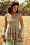 Buy_Ridhima Bhasin_Green Organza V Neck Peplum Tunic Sharara Set _Online_at_Aza_Fashions