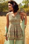 Shop_Ridhima Bhasin_Green Organza V Neck Peplum Tunic Sharara Set _Online_at_Aza_Fashions