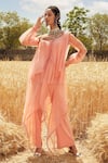 Buy_Ridhima Bhasin_Pink Organza Asymmetric Draped Tunic And Pant Set  _at_Aza_Fashions