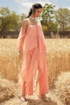 Ridhima Bhasin_Pink Organza Asymmetric Draped Tunic And Pant Set  _Online_at_Aza_Fashions