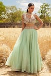 Buy Ridhima Bhasin Green Organza V Neck Blouse And Lehenga Set at Aza Fashions Buy_Ridhima Bhasin_Green Organza V Neck Blouse And Lehenga Set _at_Aza_Fashions