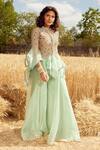 Buy Ridhima Bhasin Green Organza, Tulle Round Asymmetric Tunic And Sharara Pant Set at Aza Fashions Buy_Ridhima Bhasin_Green Organza, Tulle Round Asymmetric Tunic And Sharara Pant Set _at_Aza_Fashions