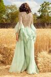 Shop Ridhima Bhasin Green Organza, Tulle Round Asymmetric Tunic And Sharara Pant Set at Aza Fashions Shop_Ridhima Bhasin_Green Organza, Tulle Round Asymmetric Tunic And Sharara Pant Set _at_Aza_Fashions