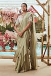 Buy_Ridhima Bhasin_Green Chiffon And Tulle Embroidery Pearl Pre-draped Saree With Blouse  _at_Aza_Fashions