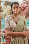 Ridhima Bhasin_Green Chiffon And Tulle Embroidery Pearl Pre-draped Saree With Blouse  _Online_at_Aza_Fashions