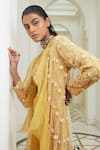 Buy_Ridhima Bhasin_Yellow Georgette And Organza Embroidery Pearl V Neck Jacket Sharara Set For Women_Online_at_Aza_Fashions
