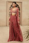 Buy_Ridhima Bhasin_Red Georgette Hand Embroidered Mirror Floral Print Jacket Sharara Set  _Online_at_Aza_Fashions