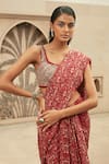 Ridhima Bhasin_Red Chiffon Embroidered Floral Print Pre-draped Saree With Blouse  _Online_at_Aza_Fashions