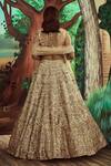 Shop_Angad Singh_Gold Net Glass Beads, Gota, Sequins, Metallic Embroidered Bridal Lehenga Set _at_Aza_Fashions