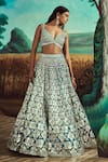 Buy_Angad Singh_Blue Lehenga And Blouse Organza Embroidered Leather Plunge V Mirror Bridal Set _at_Aza_Fashions