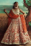Buy_Angad Singh_Orange Lehenga And Blouse Organza Embroidered Leather Plunge Floral Bridal Set_at_Aza_Fashions