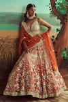 Shop_Angad Singh_Orange Lehenga And Blouse Organza Embroidered Leather Plunge Floral Bridal Set_Online_at_Aza_Fashions