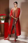 Buy_Neeta Bhargava_Red Handwoven Cotton Silk, Organza And Tissue Embellished Jacket & Pant Set _at_Aza_Fashions