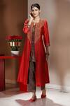 Shop_Neeta Bhargava_Red Handwoven Cotton Silk, Organza And Tissue Embellished Jacket & Pant Set _at_Aza_Fashions