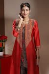 Neeta Bhargava_Red Handwoven Cotton Silk, Organza And Tissue Embellished Jacket & Pant Set _Online_at_Aza_Fashions