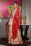 Buy_Neeta Bhargava_Red Tissue And Organza Embroidery Round Embellished Kurta & Sharara Set  _at_Aza_Fashions