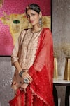 Neeta Bhargava_Red Tissue And Organza Embroidery Round Embellished Kurta & Sharara Set  _at_Aza_Fashions