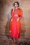 Shop_Neeta Bhargava_Orange Handwoven Cotton Silk And Embellished Kurta & Dhoti Pant Set _at_Aza_Fashions