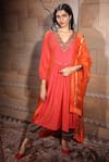 Buy_Neeta Bhargava_Orange Chanderi And Tissue Lining Cotton, Handwoven Organza V Neck Kurta Set _at_Aza_Fashions