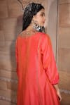 Shop_Neeta Bhargava_Orange Chanderi And Tissue Lining Cotton, Handwoven Organza V Neck Kurta Set _Online_at_Aza_Fashions