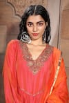 Neeta Bhargava_Orange Chanderi And Tissue Lining Cotton, Handwoven Organza V Neck Kurta Set _at_Aza_Fashions