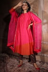 Buy_Neeta Bhargava_Brown Handwoven Cotton Silk Embroidery Round Chanderi Kurta Set _at_Aza_Fashions