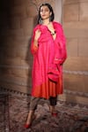 Neeta Bhargava_Brown Handwoven Cotton Silk Embroidery Round Chanderi Kurta Set _Online_at_Aza_Fashions