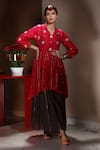 Buy_Neeta Bhargava_Brown Handwoven Chanderi Fabric Lining Cotton Hand Kurta And Skirt Set  _at_Aza_Fashions