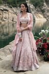 Shop_Rajbinder Chahal_Pink Blouse And Lehenga Dupion Silk Dupatta Net Square Embroidered Bridal Set _at_Aza_Fashions
